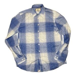 Thomas Pink Men's Plaid Long Sleeve Button Up Shirt Medium Blue White